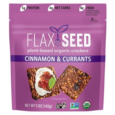 Flackers Organic Flax Seed Crackers Cinnamon &amp; Currants, 5 Ounce 1 Pack, Gluten Free, Non GMO, Vegan, Naturally Sweet