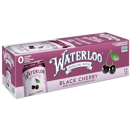 Waterloo Sparkling Water, Black Cherry Naturally Flavored, 12 Fl Oz Cans, Pack of 12 | Zero Calories | Zero Sugar or Artificial Sweeteners | Zero Sodium