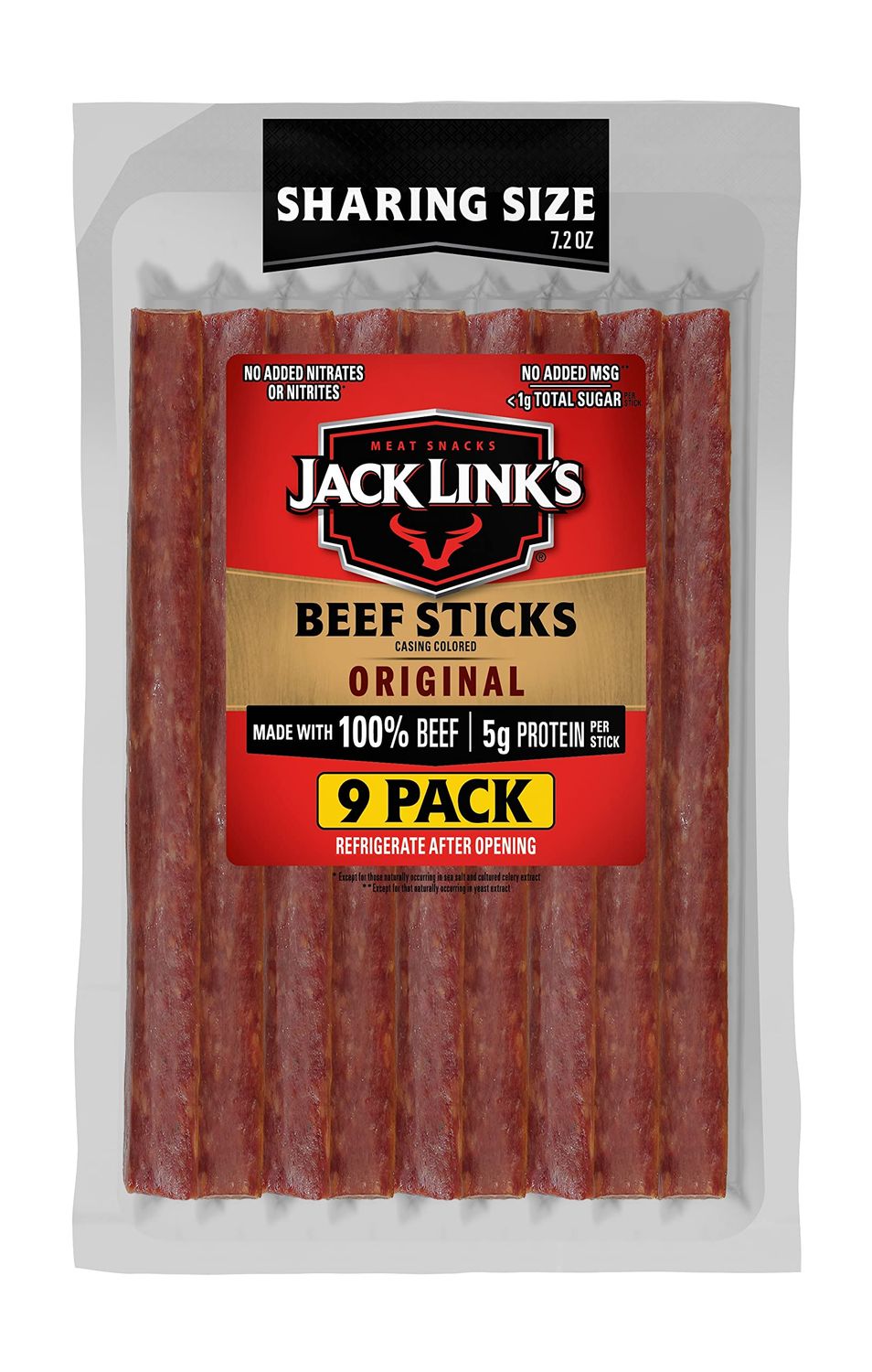 Jack Link&#39;s Beef Sticks, Original - Protein Snack, Meat Stick, Made with 100% Beef, No Added MSG** - 7.2 Oz.