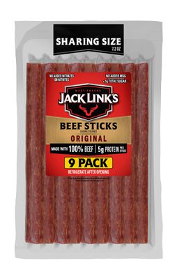 Jack Link&#39;s Beef Sticks, Original - Protein Snack, Meat Stick, Made with 100% Beef, No Added MSG** - 7.2 Oz.
