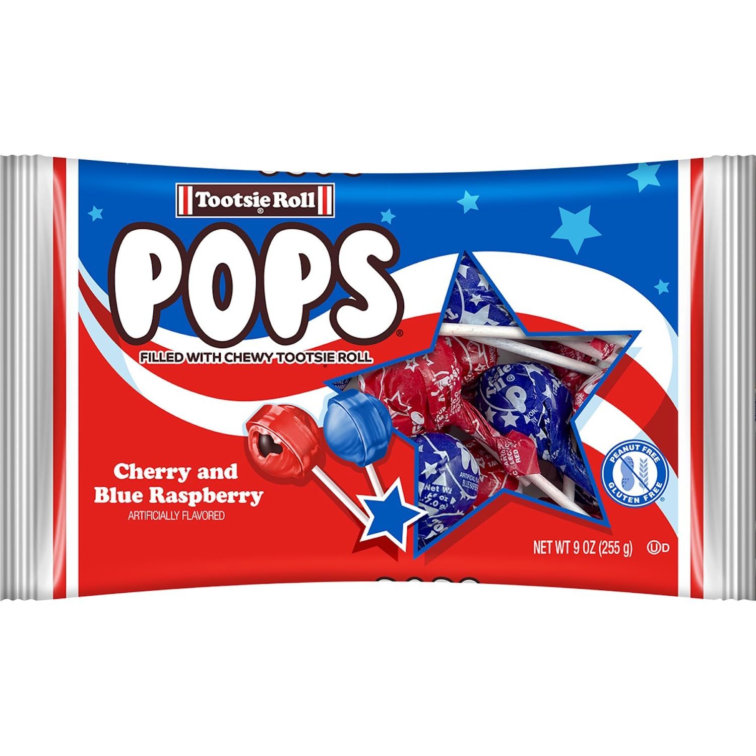 Patriotic Tootsie Roll Pops, Cherry and Blue Raspberry Flavors