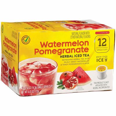 Watermelon Pomegranate Herbal Iced Tea Single Serve Cups compatible with Keurig 2.0 K-Cup Brewers 12 Count | Refreshing Tea with Mildly Sweet Watermelon &amp; Pomegranate Brew over Ice