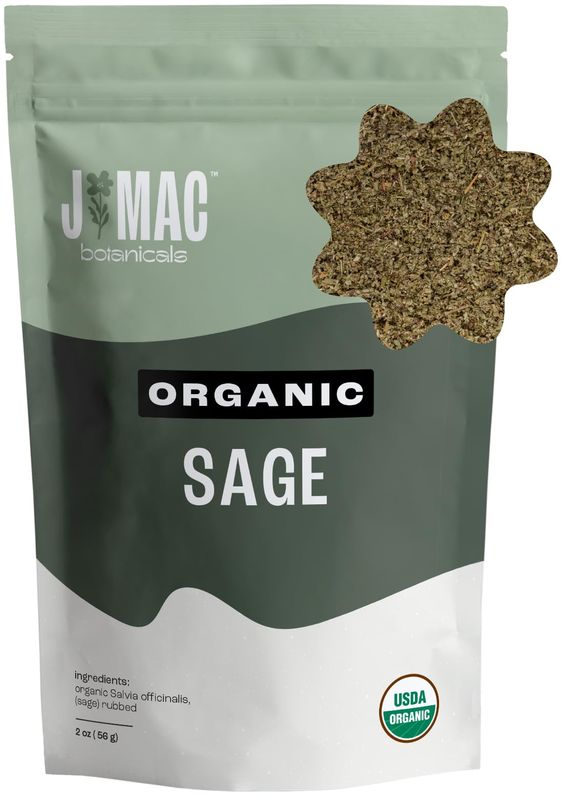 J Mac Botanicals, Organic Rubbed Sage (2 oz), Certified Organic Dried Sage Leaf, Herb Seasoning, Excellent for sausage making, fresh dry leaves, Freshest Albanian harvest