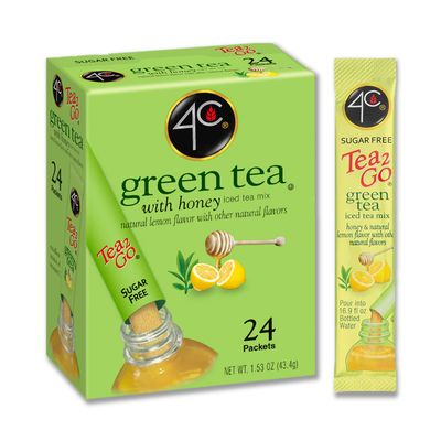 4C Powder Drink Mix Packets, Green Tea 1 Pack, 24 Count, Singles Stix On the Go, Refreshing Sugar Free Water Flavorings