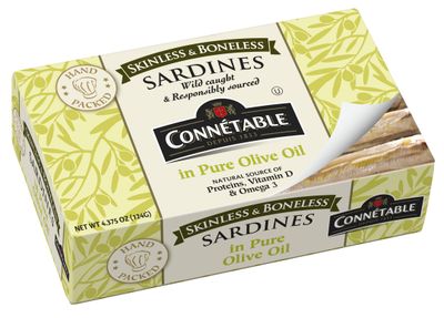 Sardines | Connetable | Sardines in Pure Olive Oil | Skinless Boneless | 4.375 Ounce | Pack of 12