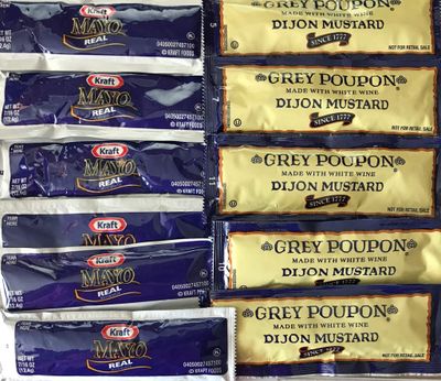 Grey Poupon Dijon Mustard and Kraft Mayonnaise / 25 each Mayo and Mustard Combination Pack / Total 50 Packets