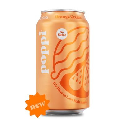 Poppi Sparkling Prebiotic Soda Beverage with Apple Cider Vinegar, Seltzer Water and Fruit Juice, Orange Cream Flavor, 12 oz, Pack of 12, Packaging may vary