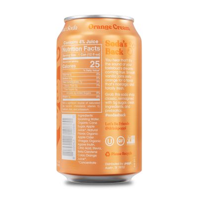 Poppi Sparkling Prebiotic Soda Beverage with Apple Cider Vinegar, Seltzer Water and Fruit Juice, Orange Cream Flavor, 12 oz, Pack of 12, Packaging may vary