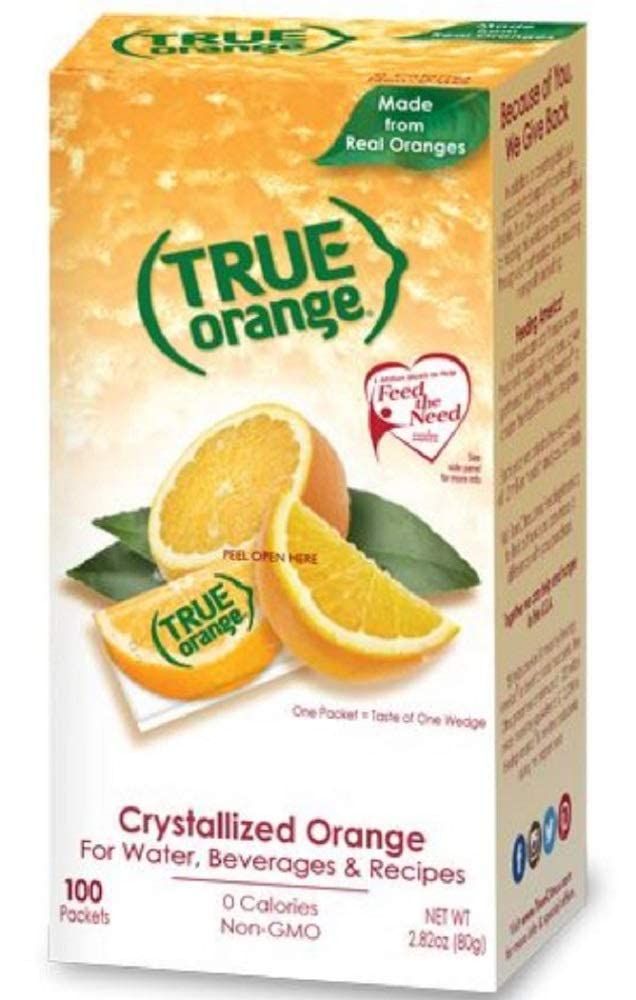TRUE ORANGE Water Enhancer, Bulk Dispenser Pack - 100 Count (Pack of 1)| Zero Calorie Flavoring | For Water, Bottled Iced Tea &amp; Recipes Flavor Packets Made with Real Oranges