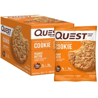 Quest Nutrition Peanut Butter Protein Cookie, 1g Sugar, 15g Protein, 5g Net Carbs, 12 Count