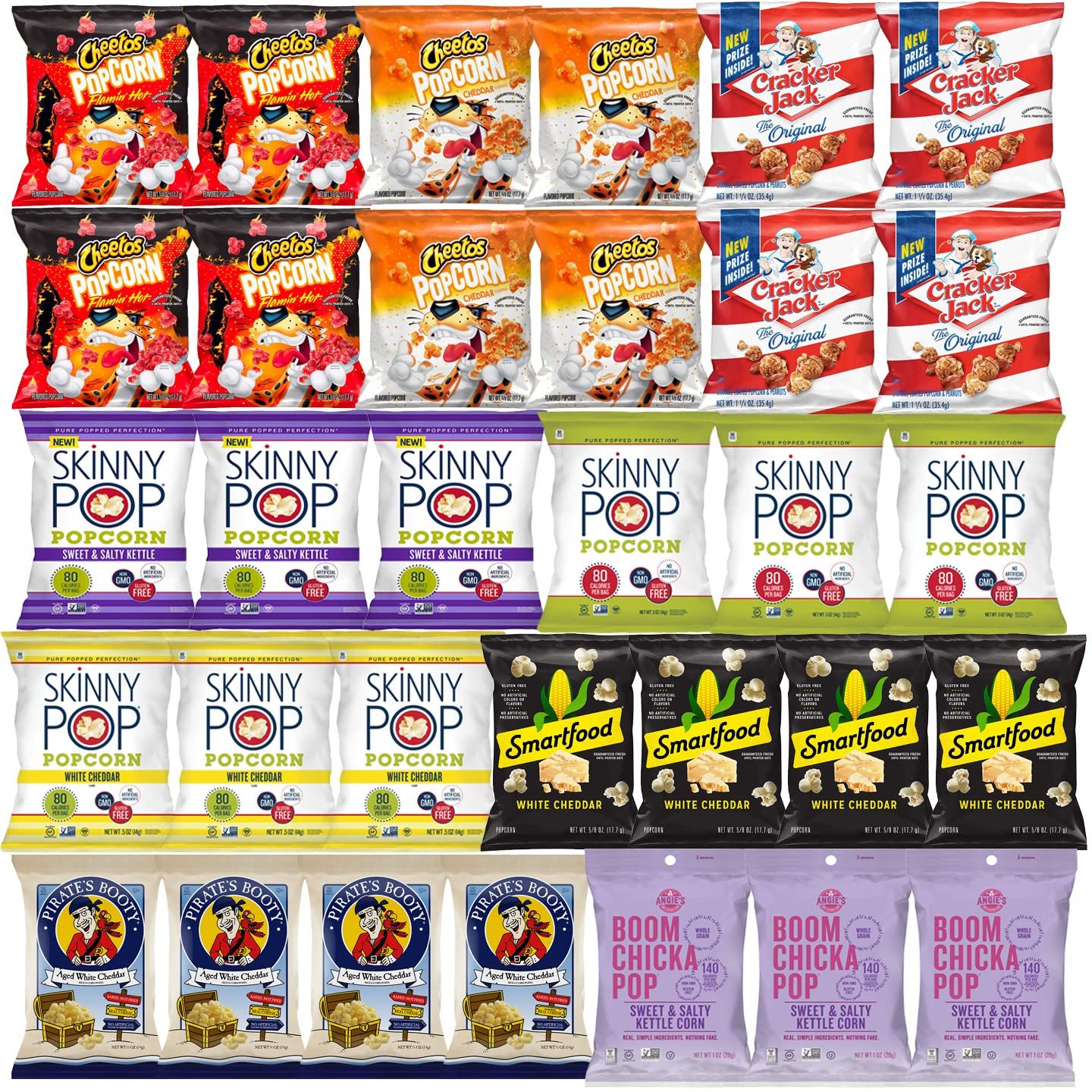 Popcorn Variety Pack - Snack Bag Assortment Care Package - Bulk Sampler Gift Box (32 Count)