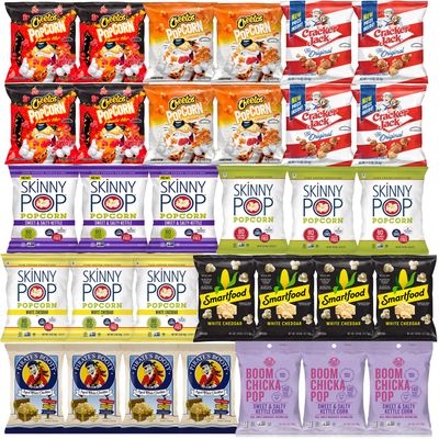Popcorn Variety Pack - Snack Bag Assortment Care Package - Bulk Sampler Gift Box (32 Count)