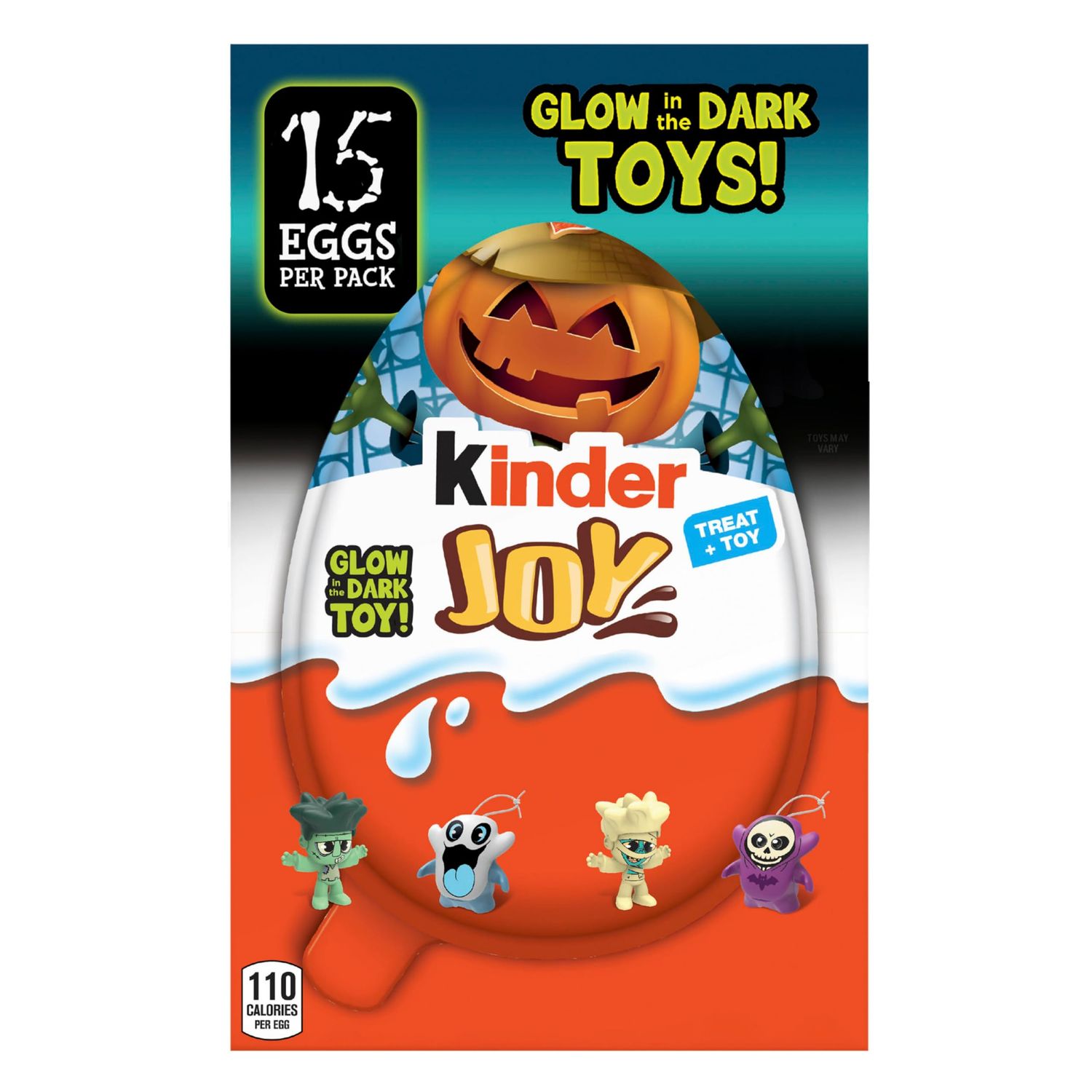Kinder Joy Eggs, 15 Count, Treat Plus Toy, Halloween Party Fun, Kids Party Favors, Sweet Cream Layers with Cocoa Cream Filled Crispy Wafer Bites, Individually Wrapped, 0.7 oz Each