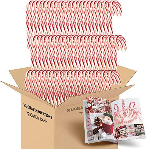 Candy Cane Peppermint Flavored | 72 Pieces Individually Wrapped | Free Creative Idea Booklet Included. (Red &amp; White)