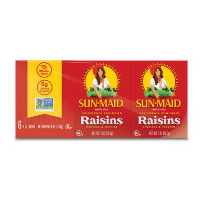 Sun-Maid California Sun-Dried Raisins - (6 Pack) 1 oz Snack-Size Box - Dried Fruit Snack - For Lunches, Back to School Snacks, and Natural Sweeteners