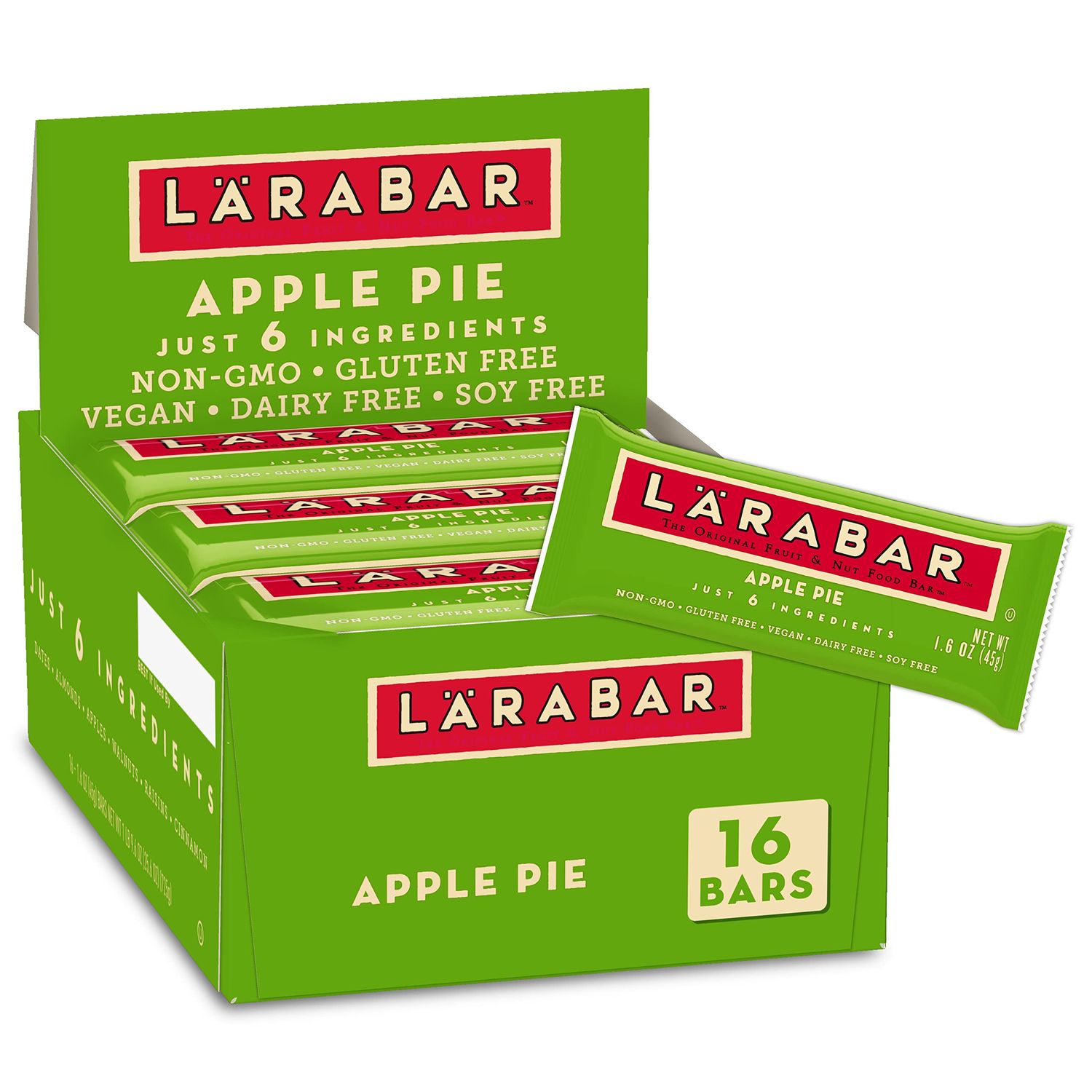 Larabar Apple Pie, Gluten Free Vegan Fruit &amp; Nut Bar, 1.6 oz Bars, 16 Ct