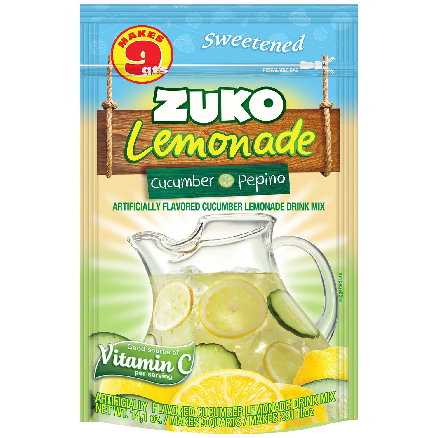ZUKO Cucumber Instant Powder Drink, Family Pack, No Sugar Needed, 14.1 Oz (Pack of 6)