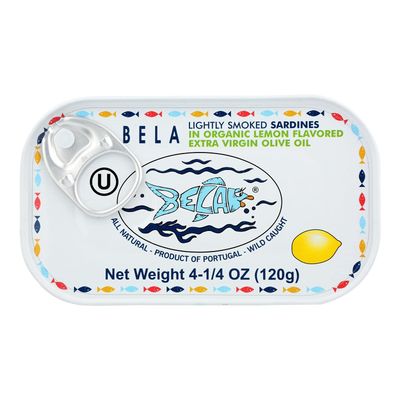 Bela Lightly Smoked Sardines in Organic Lemon Flavored Extra Virgin Olive Oil  12 pack
