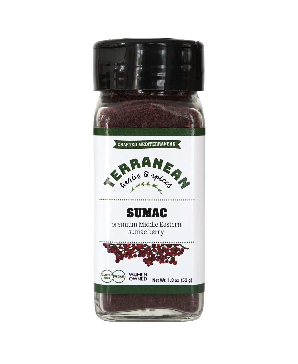 Terranean Herbs &amp; Spices Sumac Seasoning Blend, 1.8 oz Shaker, Gluten Free and Vegan, Premium Middle Eastern Sumac Berry