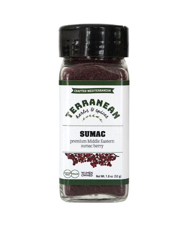 Terranean Herbs &amp; Spices Sumac Seasoning Blend, 1.8 oz Shaker, Gluten Free and Vegan, Premium Middle Eastern Sumac Berry