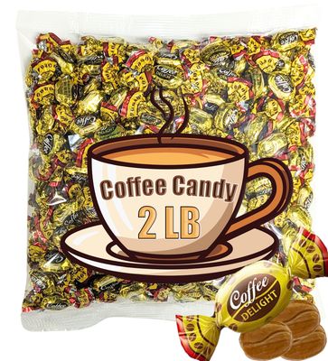 Coffee Candy Bulk - 2 LB Coffee Delight Hard Candy (210 pcs) Coffee Snacks Made with Real Colombian Coffee - Coffee Hard Candy Bulk Individually Wrapped - Coffee Gifts for Coffee Lovers - QUEEN JAX
