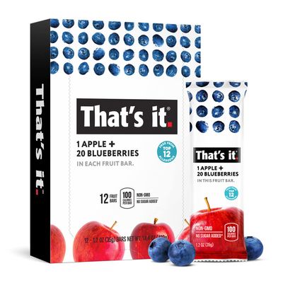 That&#39;s it. Apple + Blueberry 100% Natural Real Fruit Bar, Best High Fiber Vegan, Gluten Free Healthy Snack, Paleo for Children &amp; Adults, Non GMO No Sugar Added, No Preservatives Energy Food (12 Pack)