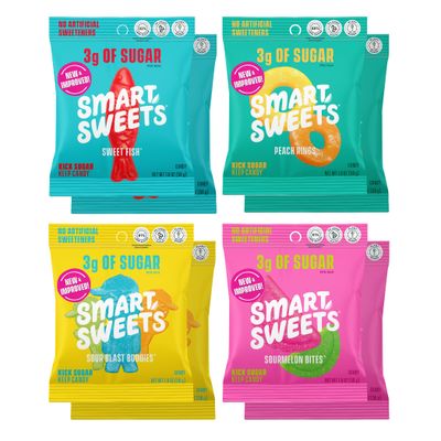SmartSweets Variety Pack, 1.8oz (Pack of 8), Candy With Low Sugar &amp; Calorie, Healthy Snacks For Kids &amp; Adults - Sweet Fish, Sourmelon Bites, Peach Rings, Sour Blast Buddies