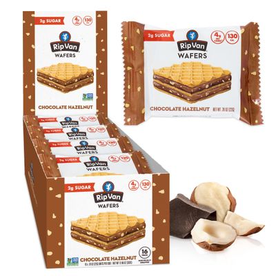 Rip Van Chocolate Hazelnut Wafer Cookies, Keto, Non-GMO, Healthy Snacks, Low Carb &amp; Low Sugar (2g), Low Calorie, Vegan, 16 Count