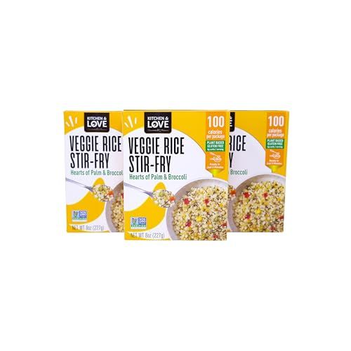 Kitchen &amp; Love Hearts of Palm Veggie Rice Stir Fry, Low Carb, Low Calories, Plant Based, Non GMO, Gluten Free Rice Alternative, Vegan, Easy to Prepare Quick Meal 8 Oz (Pack of 3)