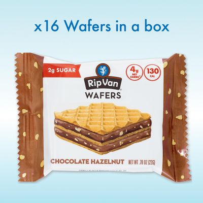 Rip Van Chocolate Hazelnut Wafer Cookies, Keto, Non-GMO, Healthy Snacks, Low Carb &amp; Low Sugar (2g), Low Calorie, Vegan, 16 Count
