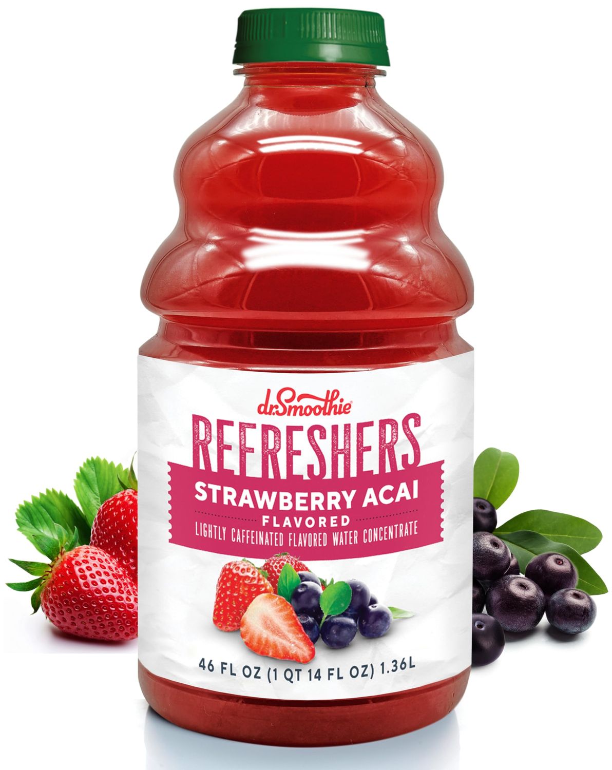 Dr. Smoothie Refreshers Strawberry Acai | Gluten Free, Lightly Caffeinated, Flavorful Fruit Juice Concentrate | Bottled Concentrate 46 oz