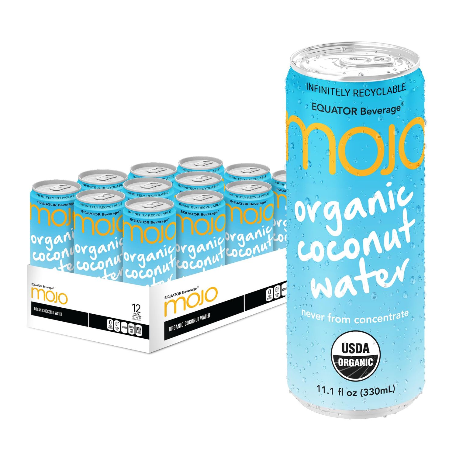 MOJO Organic Coconut Water | Hydration &amp; Sports | Electrolytes 1043 mg | Vitamin B &amp; C | Super Hydration for Skin &amp; Body | 11.1 Oz (Pack Of 12)