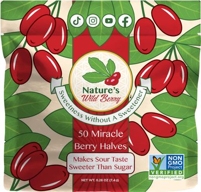 NEW 50 FLAVOR CHANGING BERRY HALVES | New Eco-Friendly Smart Pack | Miracle Berry by Natures Wild Berry | Freeze Dried in USA | As Seen On TV &amp; Tiktok | Turn Sour Sweet | Flavor Changing Magic Berries