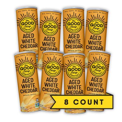 The Good Crisp Company, Aged White Cheddar, Gluten Free Potato Chips (5.6 Ounce Canisters, Pack of 8), Non-GMO, Allergen Friendly, Potato Chip Snack Pack, Gluten Free Snacks