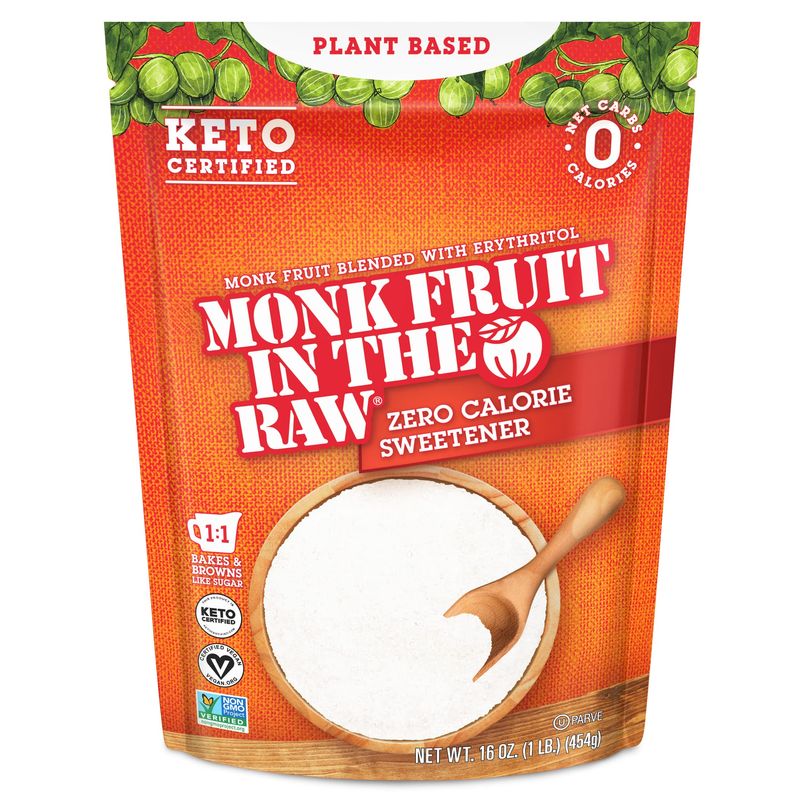 Monk Fruit In The Raw Sweetener Baker&#39;s Bag, 16 oz., Keto Certified Monk Fruit Sweetener, Zero Calories, Zero Net Carbs, Non-GMO Project Verified