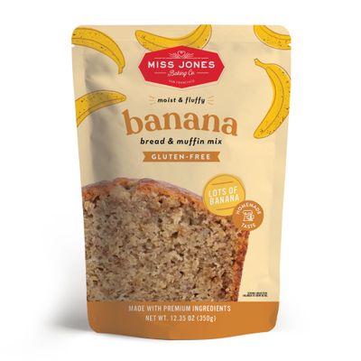 Miss Jones Baking Gluten Free Banana Bread &amp; Muffin Mix - 50% Lower Sugar, Real Banana, Naturally Sweetened Desserts &amp; Treats, 10.57 Ounce (Pack of 1)