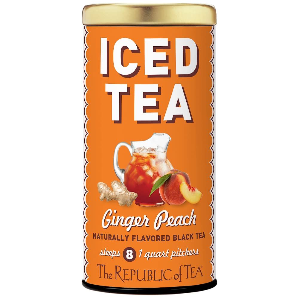 The Republic of Tea - Ginger Peach Black Iced Tea Bags, 8 Large Quart-Sized Iced Tea Pouches, Naturally Caffeinated