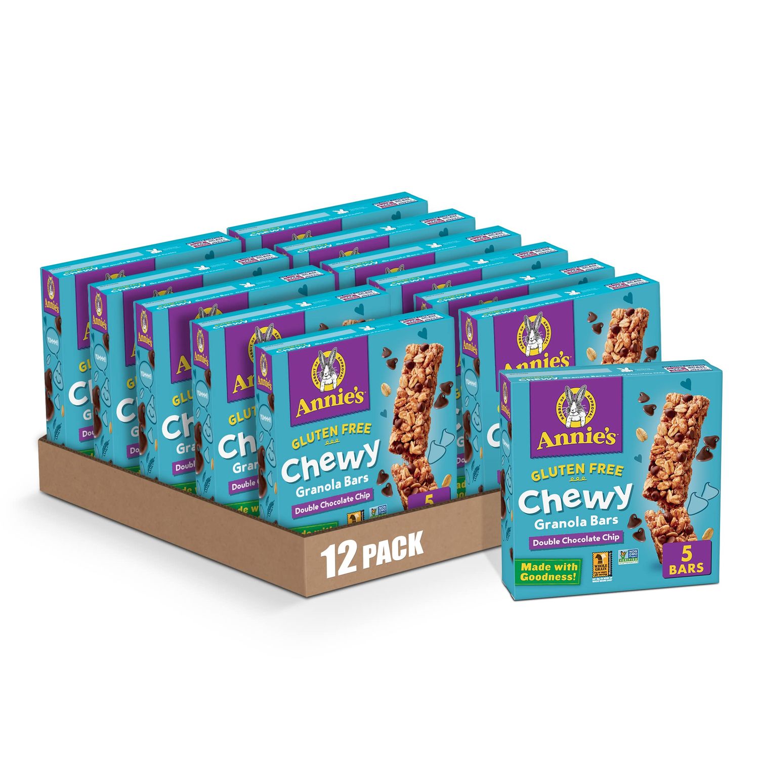Annie&#39;s Gluten Free Chewy Granola Bars, Double Chocolate Chip, 5 Bars, 4.9 oz (Pack of 12)