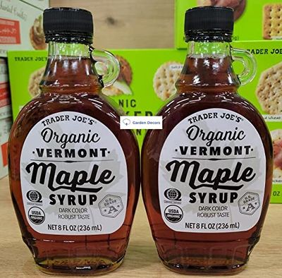 Trader Joe&#39;s2 Organic Grade A Vermont Maple Syrup Dark Color Robust Taste 8fl oz 236ml (Two Bottles)