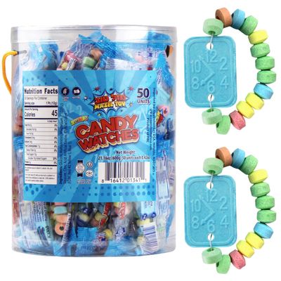 Candy Watches Party Favors for Kids  Bulk 50 Count of Blue Individually Wrapped Candy Bracelets with Colorful Fruit Flavor  Stretchable Edible Fruity Flavor Rainbow Candies for Party Favor Supplies