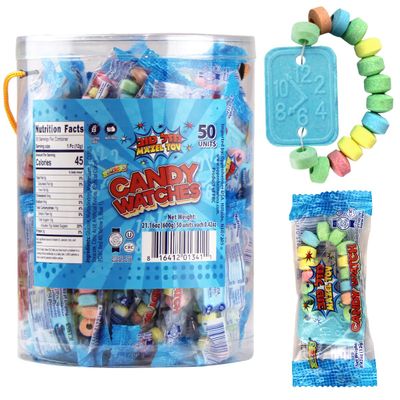 Candy Watches Party Favors for Kids  Bulk 50 Count of Blue Individually Wrapped Candy Bracelets with Colorful Fruit Flavor  Stretchable Edible Fruity Flavor Rainbow Candies for Party Favor Supplies
