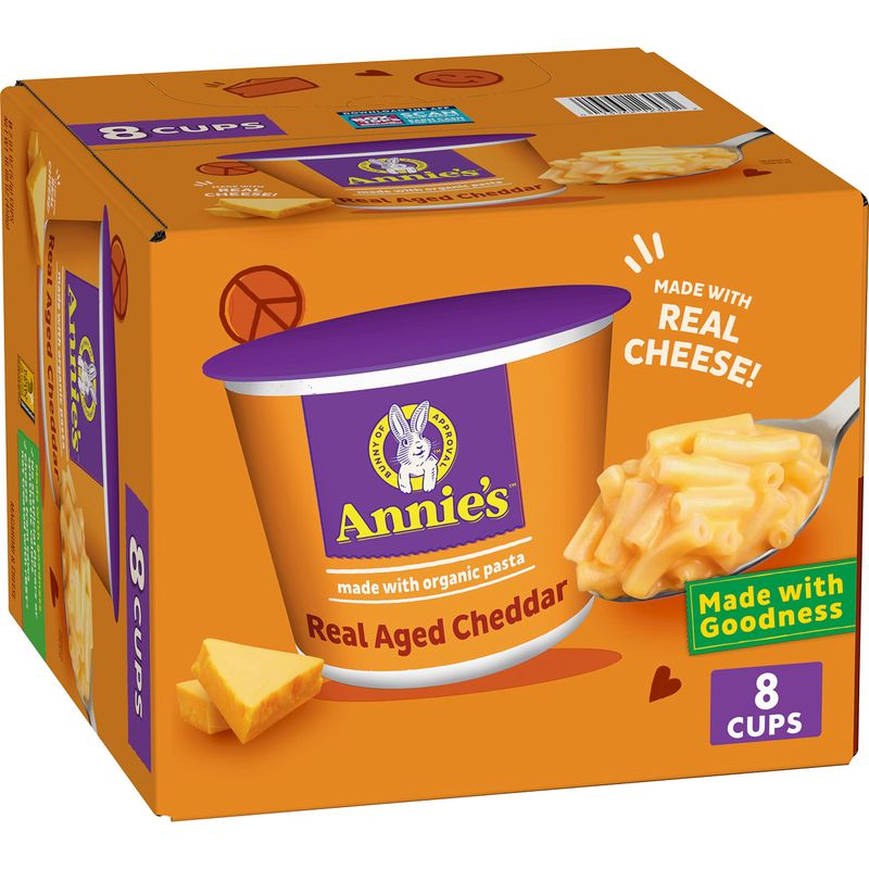 Annie&#39;s Real Aged Cheddar Microwave Mac &amp; Cheese with Organic Pasta, 8 Ct, 2.01 OZ Cups