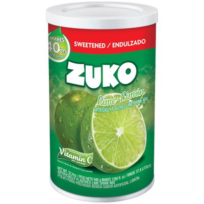 ZUKO Lime Instant Powder Drink, Canister, No Sugar Needed, 33.4 Oz (Pack of 1)