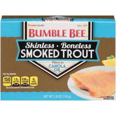 Bumble Bee Skinless &amp; Boneless Smoked Trout Fillets, 3.8 oz Can - 17g Protein per Serving - Gluten Free - Great Snack or Use in Seafood Recipes