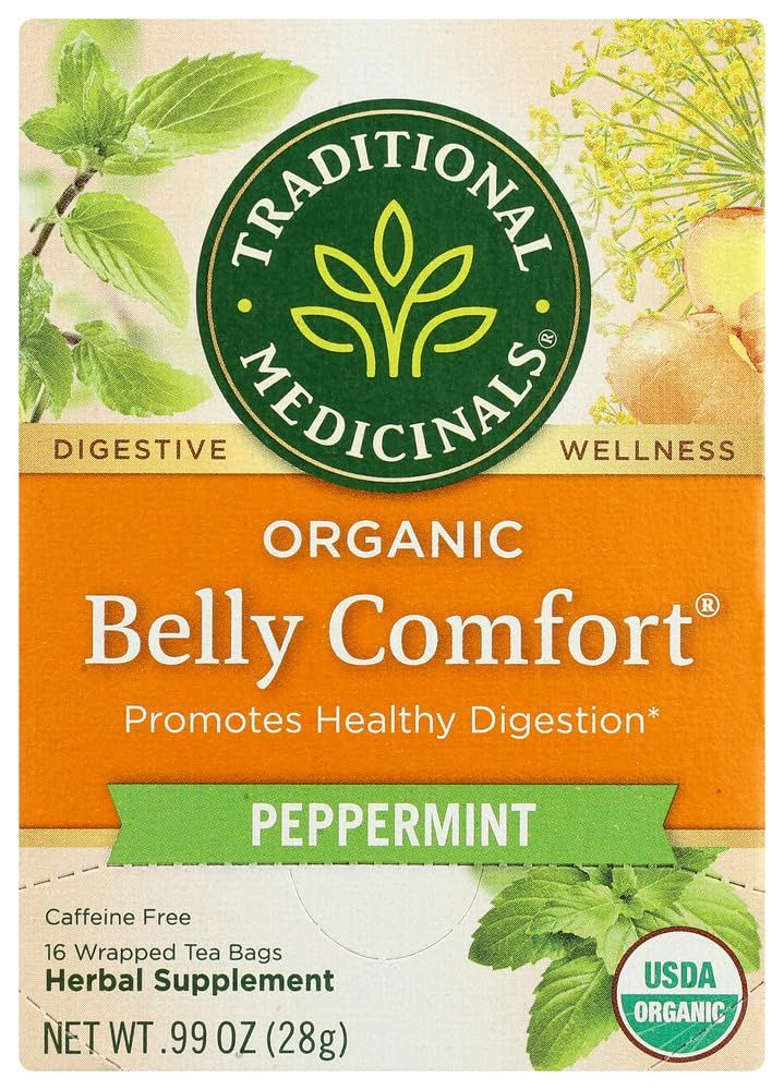 Traditional Medicinals Organic Digestive Tea, Belly Comfort with Peppermint - 16 Tea Bags (Pack of 2)