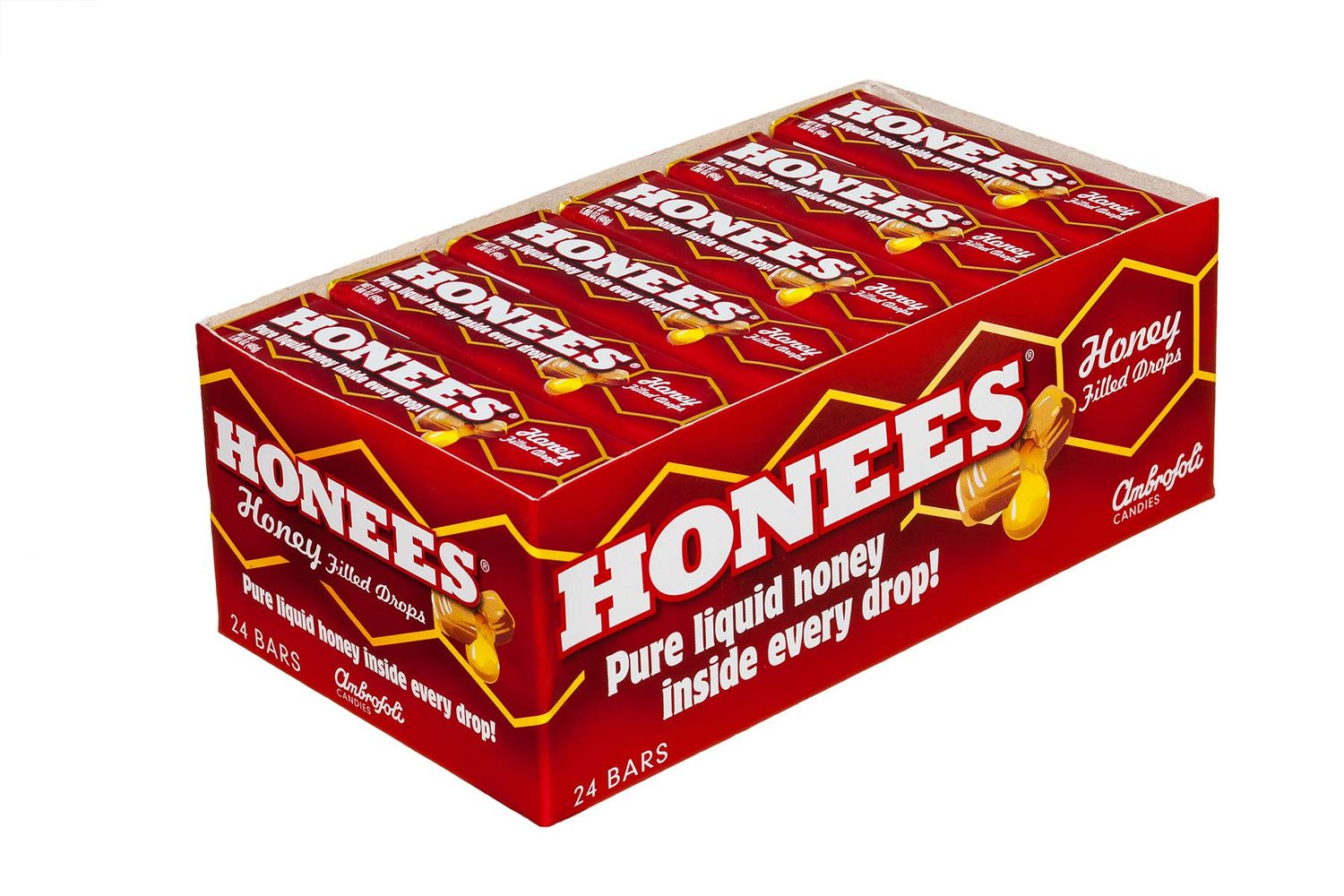 Honees Honey Filled Drops, Honey Cough Drops with Real Honey-Natural Sore Throat Relief-Nothing Artificial-Throat Coat Lozenges, Natural Cough Suppressant, Non-GMO, Gluten Free (24 Pack - 216 drops)