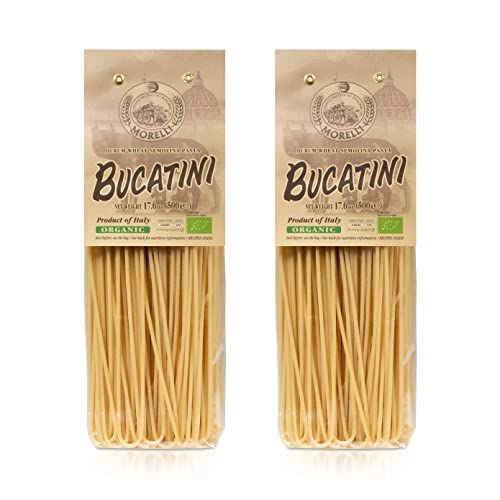 Morelli Bucatini Pasta Noodles - Premium Organic Italian Pasta from Italy - Handcrafted, Family Owned Gourmet Pasta Brand - Durum Wheat Semolina Pasta 17.6oz / 500g - Pack of 2