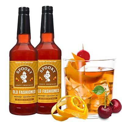 SPOOKY Beverages - Old Fashioned Mix - Real Orange &amp; Cherry Juice, Real Sugar - No Artificial Colors, Flavors, or Corn Syrup - Premium Gluten Free Cocktail Mixer Kit - 32 Oz (Pack of 2)