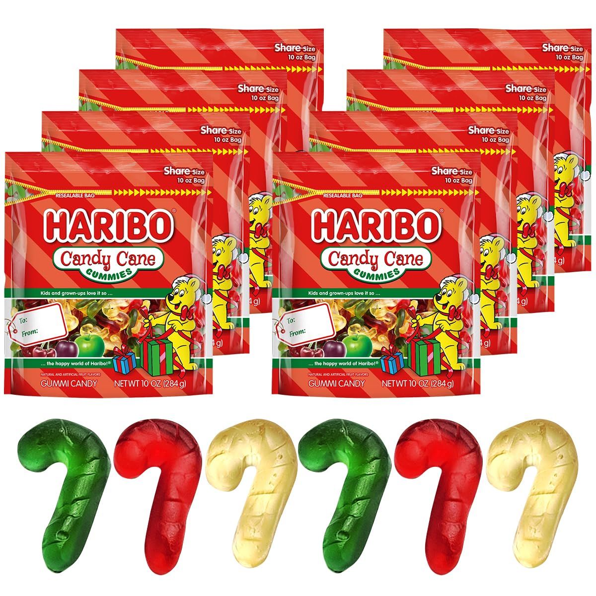 Candy Cane pack of 8 Haribo Christmas Gummies Candy Cane 284g