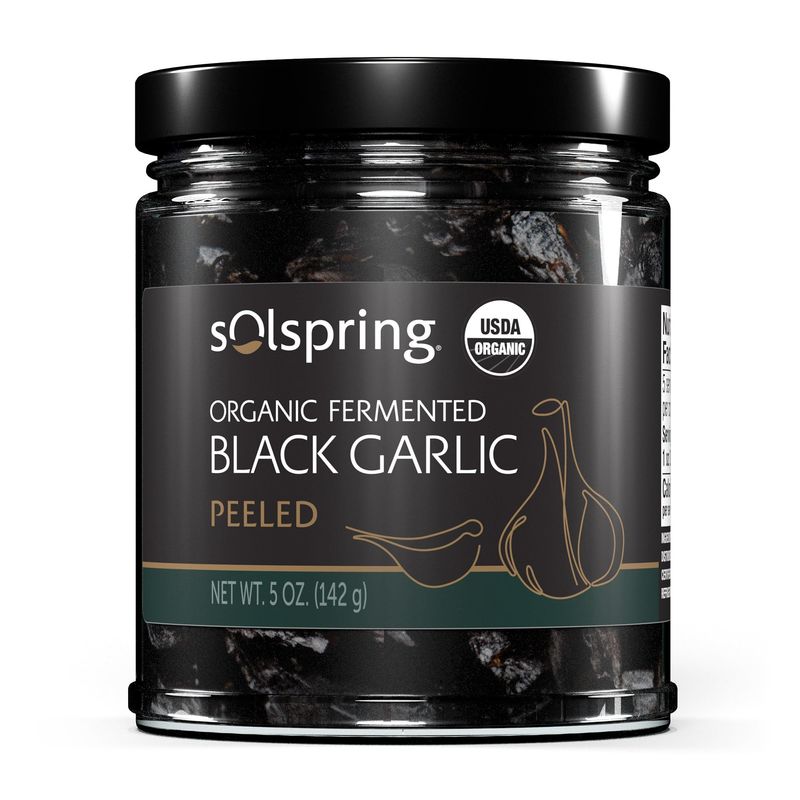 Solspring Organic Fermented Black Garlic - Peeled, 1 Jar (5 oz.), Made in USA, Certified USDA Organic, Gluten Free, Soy Free, Dr. Mercola